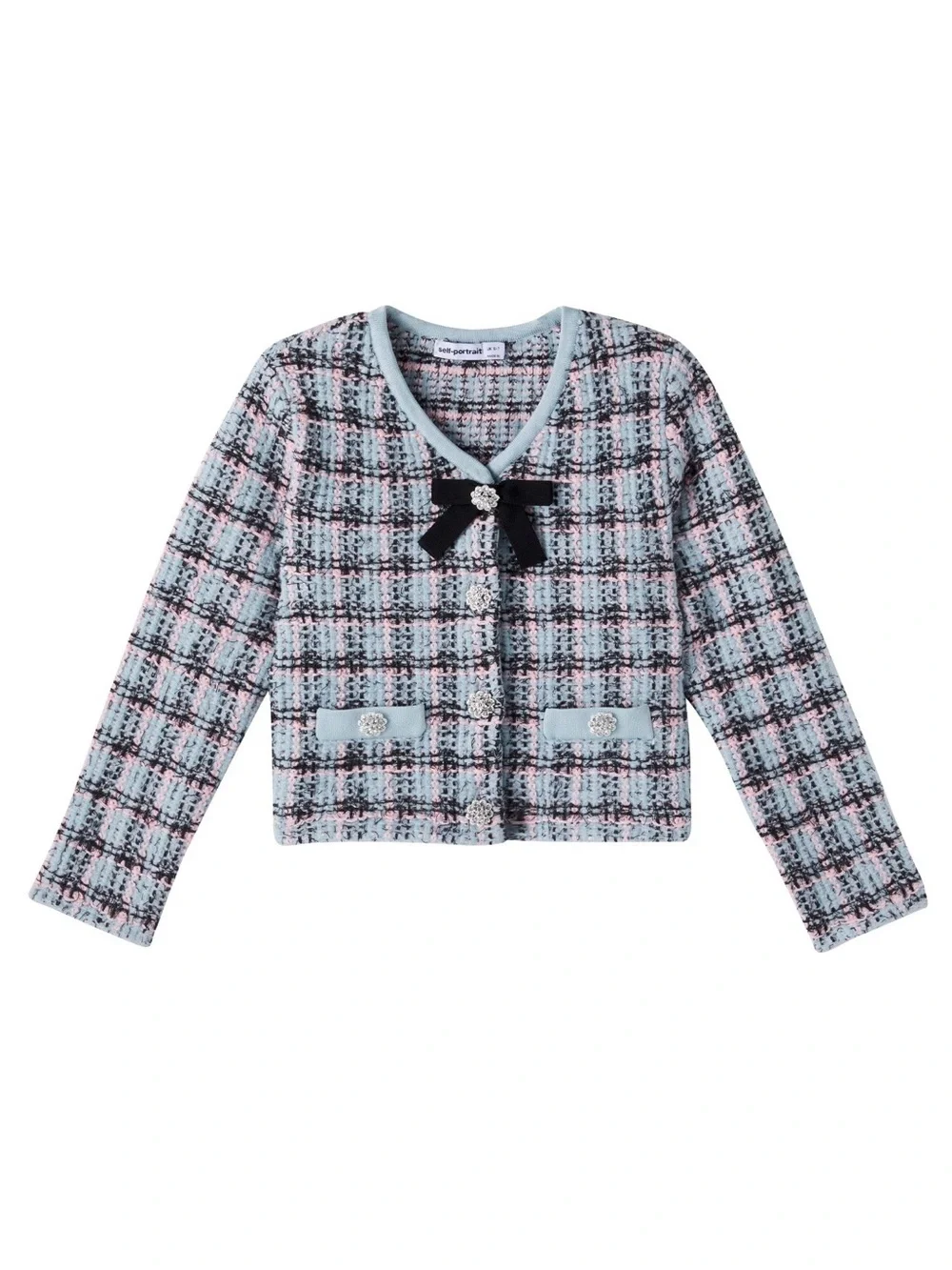 Self-Portrait Kids Blue and Pink Tweed Skirt and Jacket Set